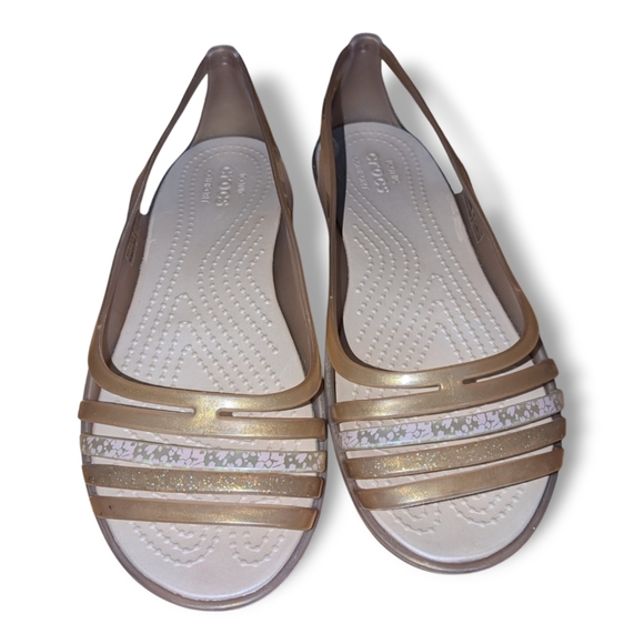 SOLD | CROCS | Rare Bronze Isabella Huarache Iconic Comfort Slip-On Sandals - Picture 3 of 8